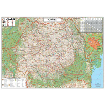 Harta de perete Romania Rutiera. Dimensiune 200x140cm, cu sipci din lemn