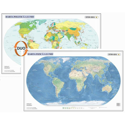Harta fizica si administrativa a lumii, laminata (fata-verso), dimensiuni 70 x 100 cm