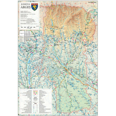 Harta judetului Arges. Dimensiune 70x100cm, cu sipci din lemn