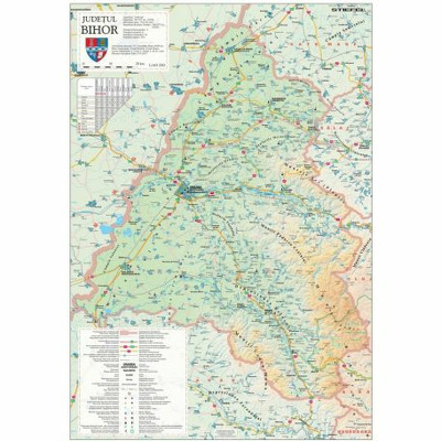 Harta Judetului Bihor. Dimensiune 70x100cm, cu sipci din plastic