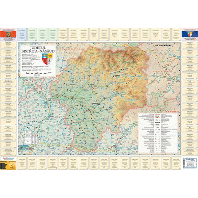 Harta judetului Bistrita-Nasaud cu primarii. Dimensiune 122x88cm