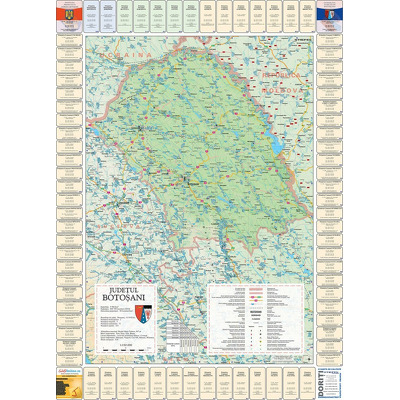 Harta judetului Botosani. Dimensiune 120x160cm, cu sipci din lemn