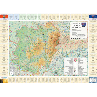 Harta judetului Caras-Severin cu primarii. Dimensiune 122x88cm