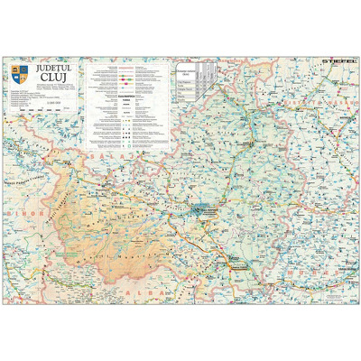 Harta judetului Cluj. Dimensiune 100x70cm, cu sipci din lemn