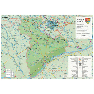 Harta judetului Giurgiu. Dimensiune 140x100cm, cu sipci din lemn [SER ...