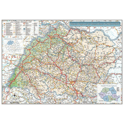 Harta Regiunii Nord-Vest din Romania. Dimensiune 100x70cm