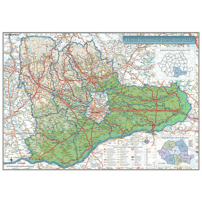 Harta Regiunii Sud din Romania. Dimensiune 100x70cm