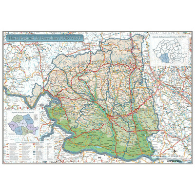 Harta Regiunii Sud-Vest din Romania. Dimensiune 140x100cm