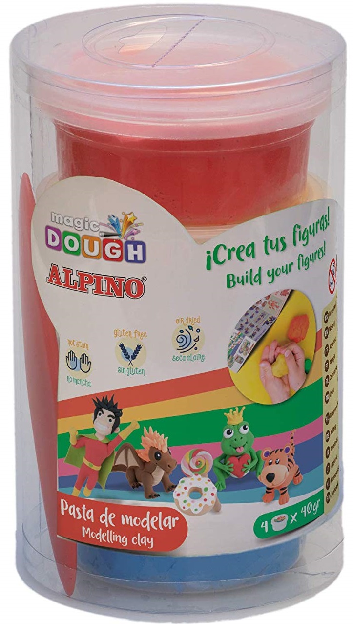 Kit plastelina 4 culori x 40gr plastilina magica, 160 grame, ALPINO - galben, rosu, albastru, verde