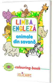 Limba engleza. Animale din savana. Colouring book