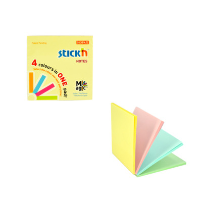 Magic notes autoadeziv 76 x  76 mm, 100 file, Stick Magic Notes - 4 culori pastel