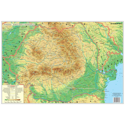 Mapa de birou, Romania Fizico-Geografica. Dimensiune 70x50cm