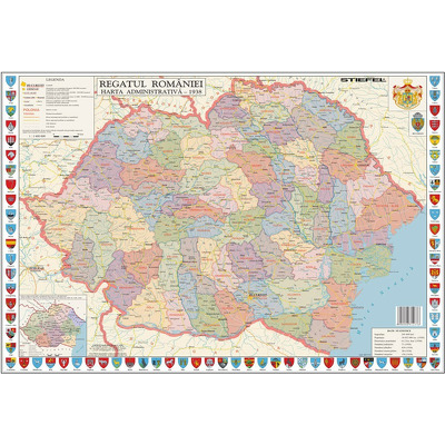 Mapa de birou Romania Interbelica. Dimensiune 70x50cm