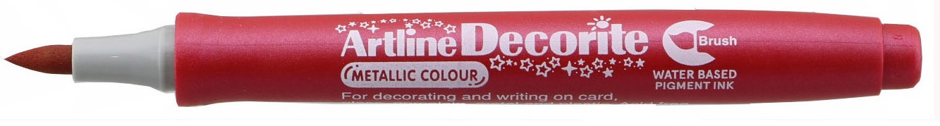 Marker Artline Decorite, varf flexibil (tip pensula) - rosu metalizat