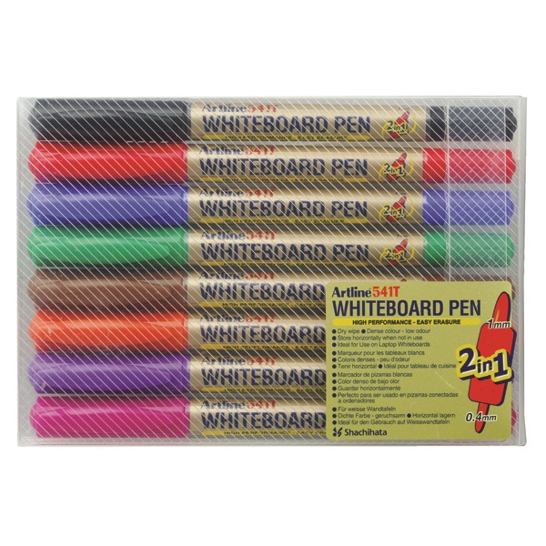 Marker pentru tabla de scris Artline 541T, doua capete - varfuri rotunde 0.4mm/1.0mm, 8 buc/set