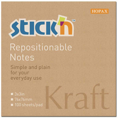 Notes autoadeziv 76 x  76 mm, 100 file, Stick - kraft