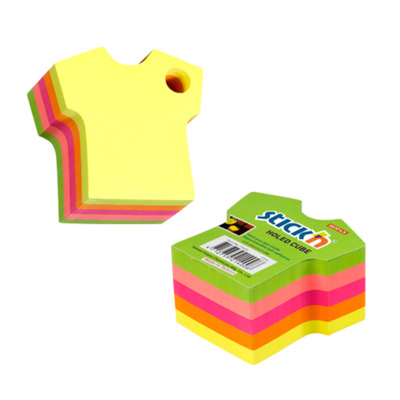 Notes autoadeziv Die-Cut - tricou, 70 x 70 mm, 400 file, Stick - 5 culori fluorescente