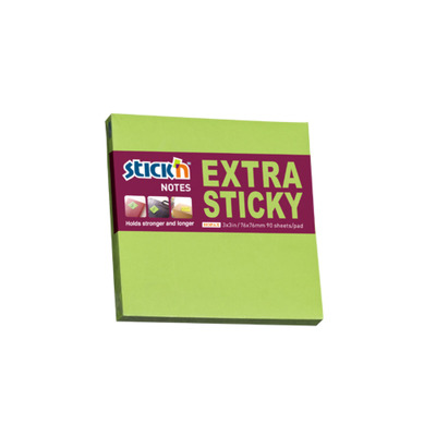 Notes autoadeziv extra-sticky 76 x 76mm, 90 file, Stick - verde neon