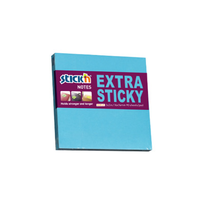 Notes autoadeziv extra-sticky 76 x 76mm, 90 file, Stickn - albastru neon