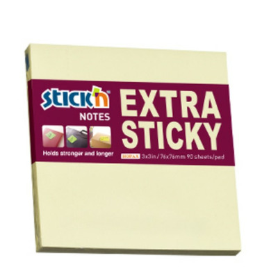 Notes autoadeziv extra-sticky 76 x 76mm, 90 file, Stickn - galben pastel