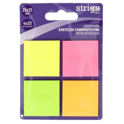 Notite autoadezive Strigo patrate, 4×20 file neon, 35×35 mm SSN035