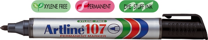 Marker permanent negru, corp plastic, varf rotund 1.5mm - Artline 107