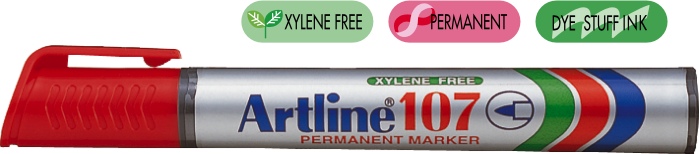 Marker permanent  rosu, corp plastic, varf rotund 1.5mm - Artline 107