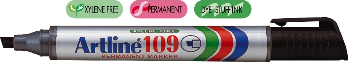 Marker permanent negru, corp plastic, varf tesit 2.0-5.0mm - Artline 109