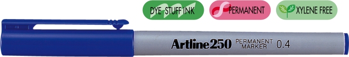 Marker  permanent albastru, corp plastic, varf rotund 0.4mm - Artline 250