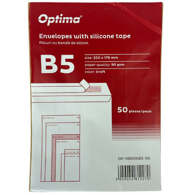 Plic B5 (250x176mm), lipire siliconica, 50 buc/set, Optima - kraft