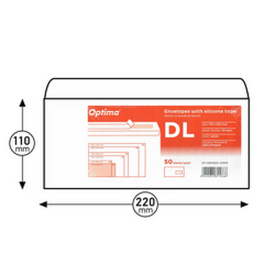 Plic DL (110x220mm), lipire siliconica, 50 buc/set, Optima - alb - fereastra dreapta