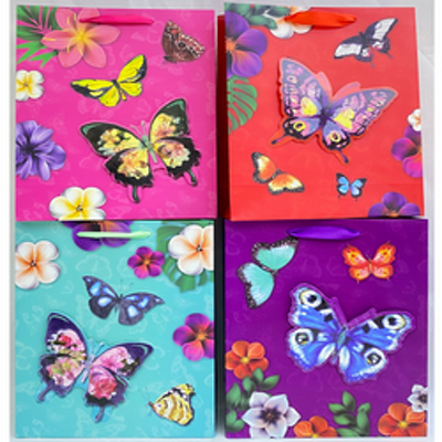 Punga cadou, carton glitter 3D, design Butterfly, 40x30x12cm, modele asortate