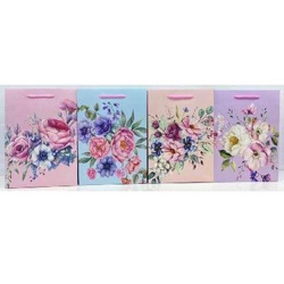 Punga cadou, carton mat 210g, design Pastel Flowers, 18x23x10cm, modele asortate