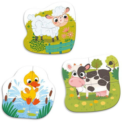 Puzzle 3 in 1  - Animalutele de la ferma (2,3,4 piese)