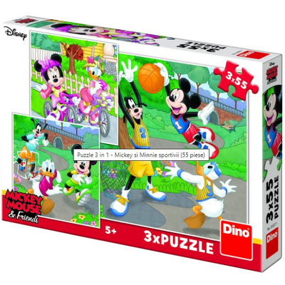 Puzzle 3 in 1 - Mickey si Minnie sportivii (55 piese)