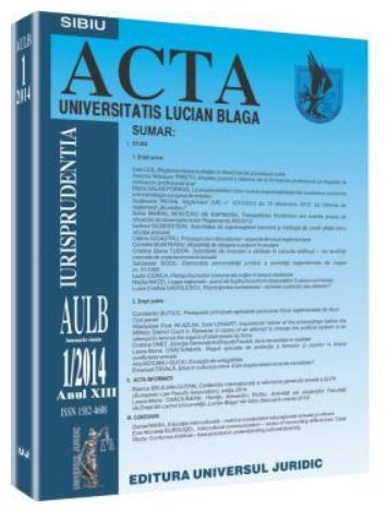 Revista Acta Universitatis Lucian Blaga nr. 1/2014