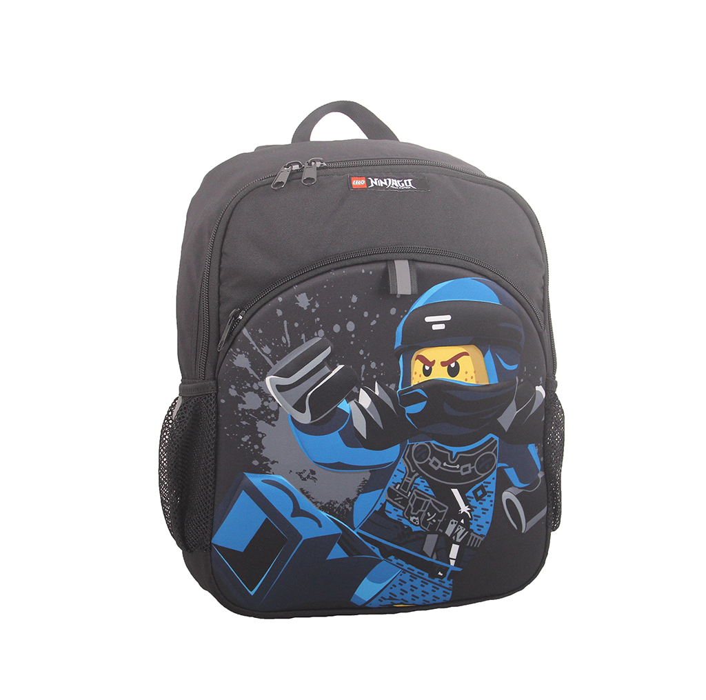 Rucsac negru Lego M-Line, cu buzunar frontal - design albastru NinjaGo Jay