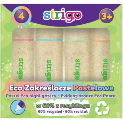 Set 4 evidentiatoare Strigo Eco-Friendly, PASTEL, piersica, verde, albastru, roz SSC342