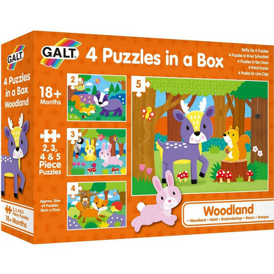 Set 4 puzzle-uri - Animalute din padure (2, 3, 4, 5 piese)