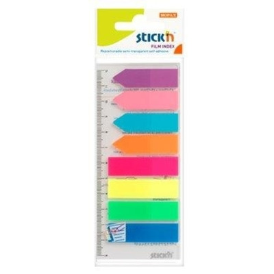 Stick index plastic transp. color 45 x 12 mm, 8 x 25 file/set + index sageata, Stick -8 culori neon