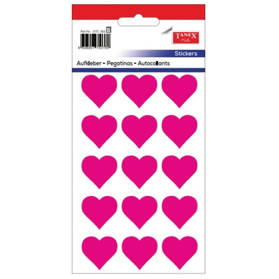 Stickere decorative inimi - roz fluorescent, 12 buc/fila, 5 file/set, Tanex Kids
