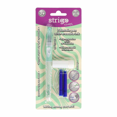 Stilou cu radiera Strigo + 2 rezerve + dispozitiv curatare-verde pastel, in blister, Waves SSC467