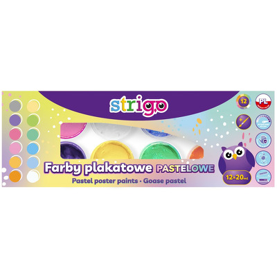 Strigo Acuarele guase Pastel in borcanel, 12 culori x 20 ml, cu pensula