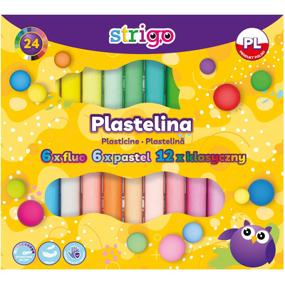 Strigo Plastilina 24 culori mix (6  fluorescente, 6  pastel, 12  clasice)