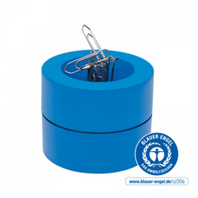 Suport pentru agrafe, forma rotunda - D73mm, H60mm, din plastic reciclat, albastru